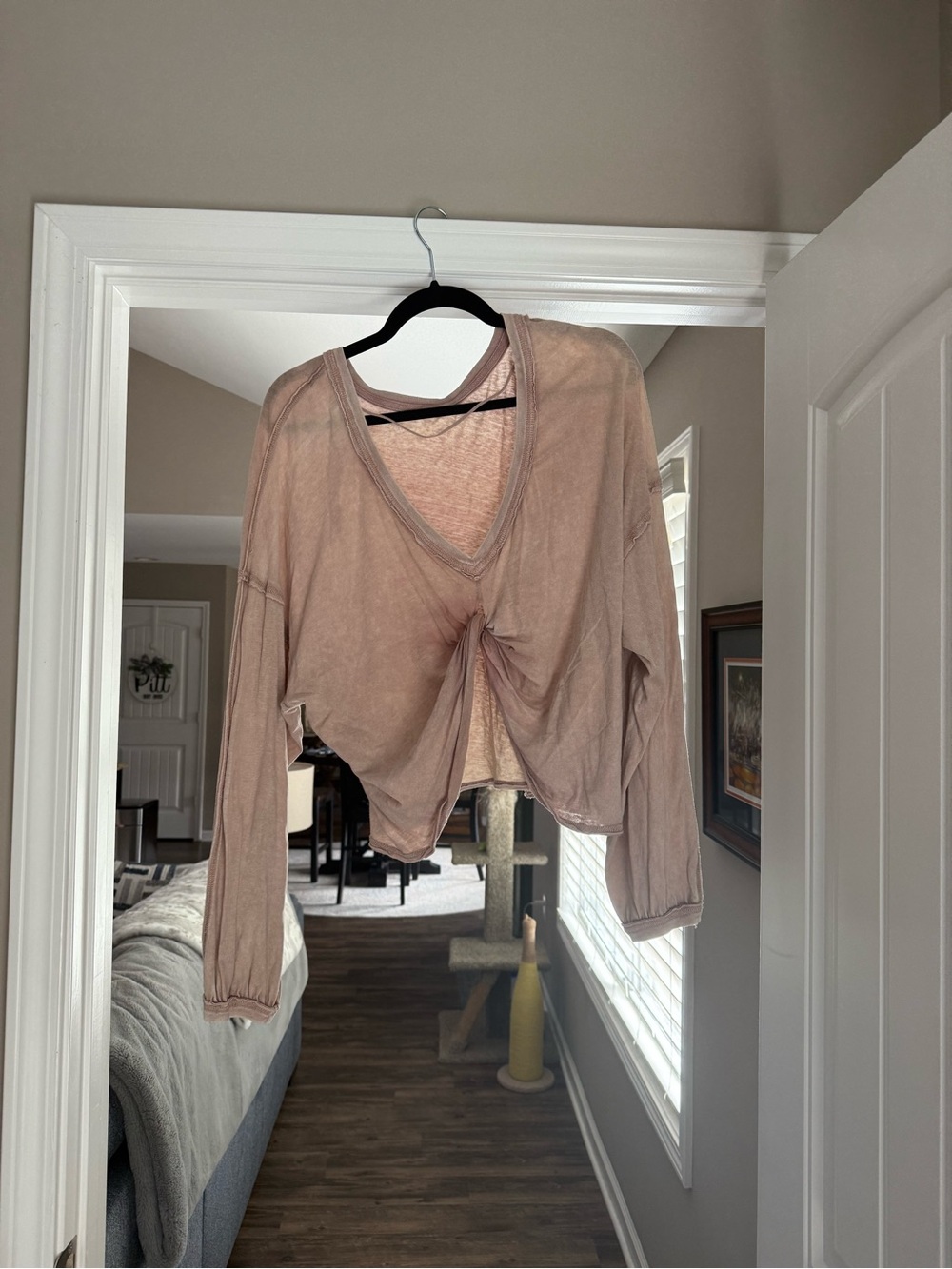 FP Movement by Free People Mauve Knot-Front V-Neck Sweatshirt